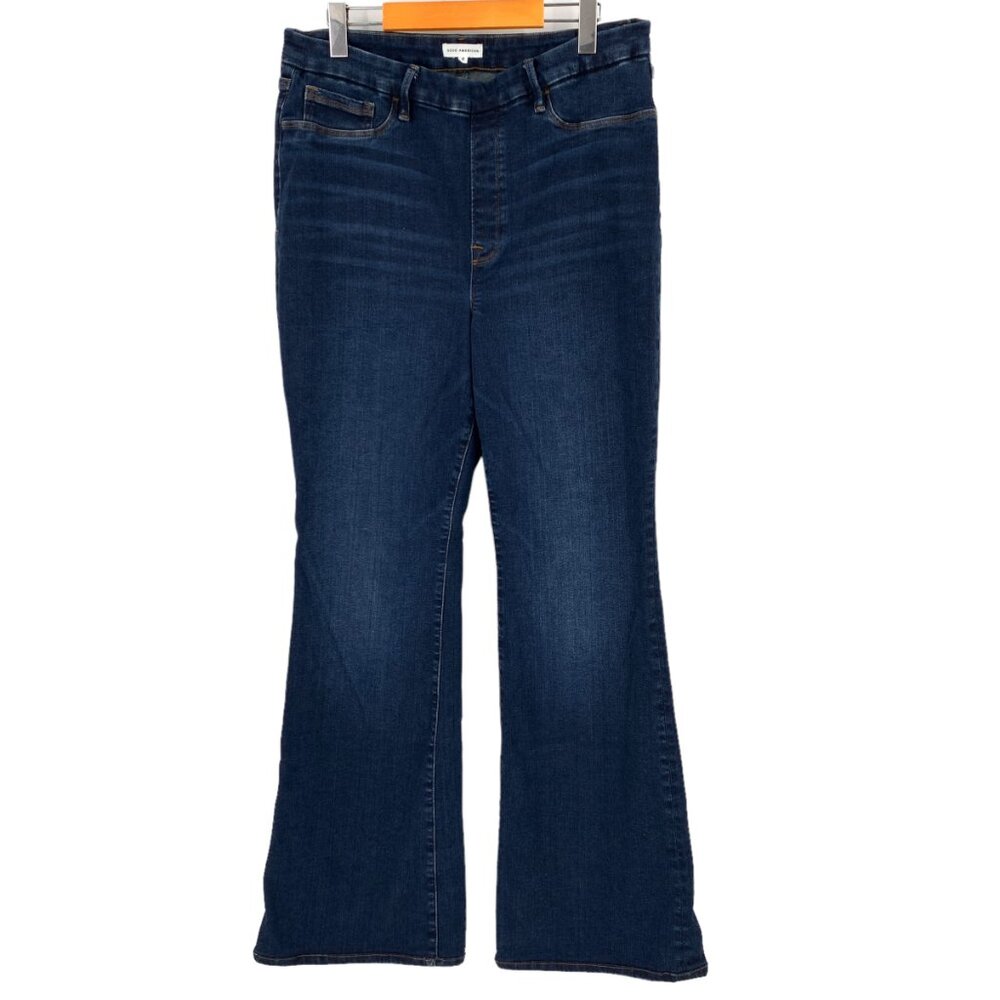 Good American Power Stretch Pull On Jeans Womens 4 (XL)Blue Dark Wash Flare